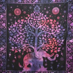 Narzuta bawełniana - słoń w ogrodzie - batikowy fiolet