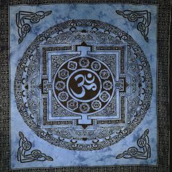 Narzuta bawełniana - mandala z Om - niebieska
