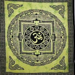Narzuta bawełniana - mandala z Om - zielona