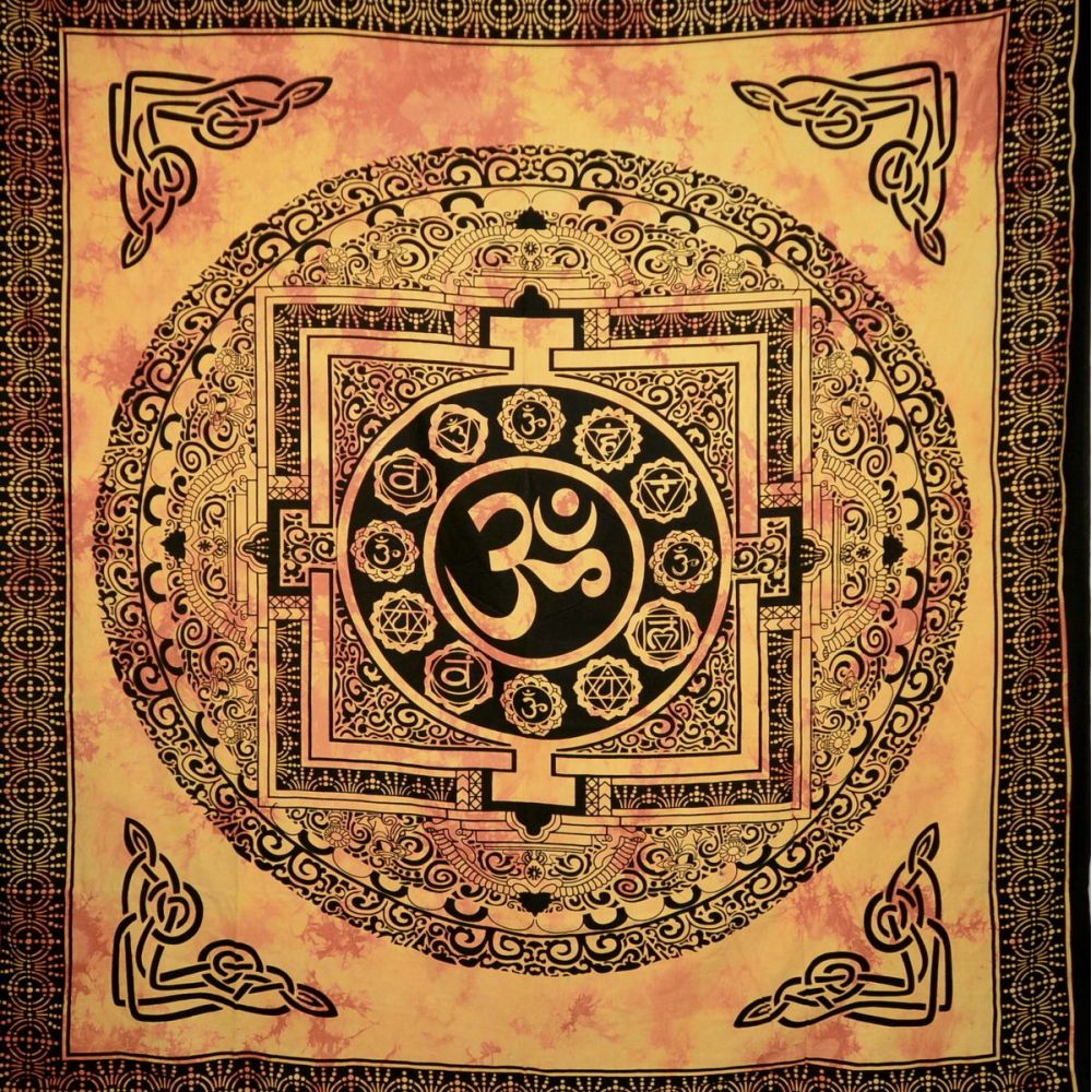 Narzuta bawełniana - mandala z Om - żółta