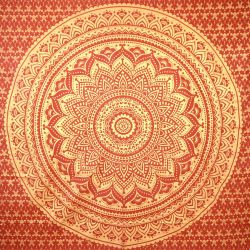 Narzuta bawełniana - prawdziwa mandala - czerwony ze złotem