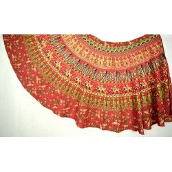Spódnica indyjska  kopertowa - długa - czerwona z pawiami