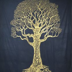 Narzuta bawełniana - mądre drzewo - granat ze złotem