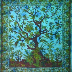 Narzuta bawełniana - drzewo życia - błękitny turkus