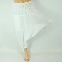 Spodnie szarawary - z kieszenią i troczkiem - biały rayon