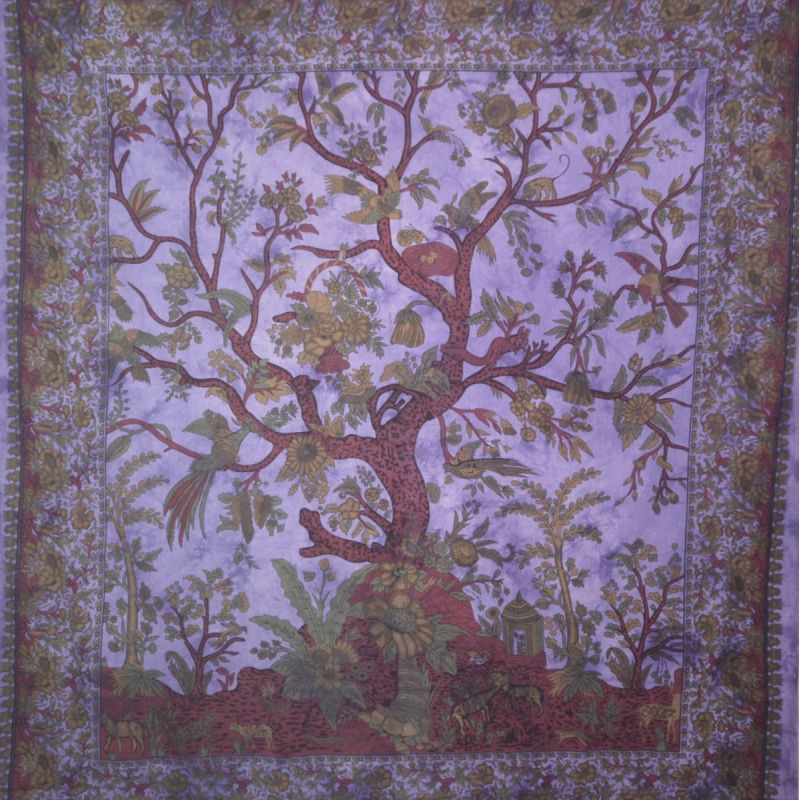 Narzuta bawełniana - drzewo życia - łagodny fiolet