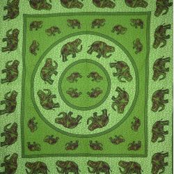 Narzuta bawełniana - słonie - zielona mandala