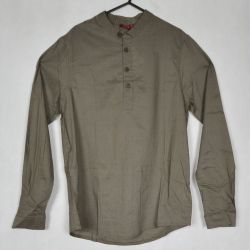 Koszula męska ze stójką - bawełna khaki
