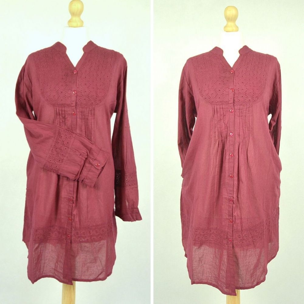 Tunika indyjska bawełniana - długa - bordowa sukienka mini