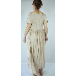 Sukienka indyjska - długa - kreszowany rayon - beżowa