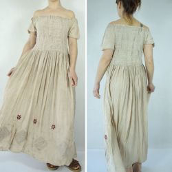 Sukienka indyjska - długa - kreszowany rayon - beżowa