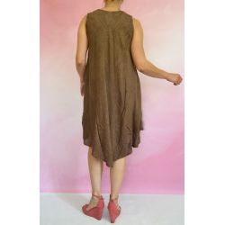 Sukienka indyjska za kolano z haftem - ciemno brązowy rayon