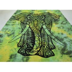 Makata - zasłona - obrus - batikowy słoń - zielony i żółty