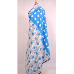 Sari bawełniane - kupon materiału - lazurowo błękitne trójkąty