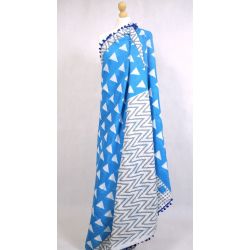 Sari bawełniane - kupon materiału - lazurowo błękitne trójkąty