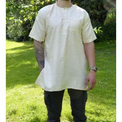 Koszula męska - surówka jedwabna - z krótkim rękawem - kremowa
