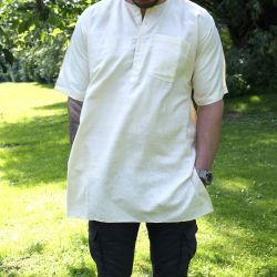 Koszula męska - surówka jedwabna - z krótkim rękawem - kremowa