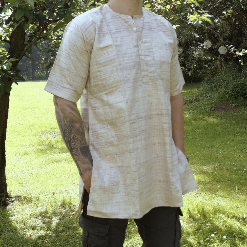 Koszula męska - surówka jedwabna - z krótkim rękawem - drobny melanż