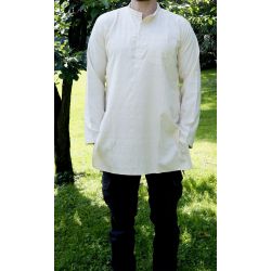 Koszula męska - surówka jedwabna - z długim rękawem i stójką - kremowa
