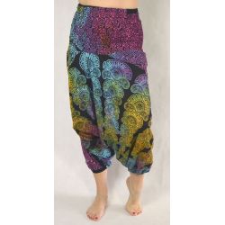 Spodnie - bawełniane szarawary - mandala w tęczowych kolorach