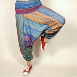 Spodnie bawełniane - szarawary z cienkiej bawełny - fuksja z turkusem