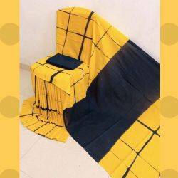Sari bawełniane - batik - słonecznikowy żółty z granatowym
