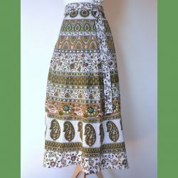 Spódnica indyjska  kopertowa - długa - zielono rude paisley