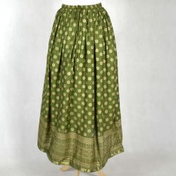 Spódnica długa - na gumce - zielony ze złotem