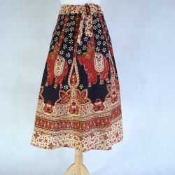 Spódnica indyjska  kopertowa - krótka - beżowo bordowasłonie