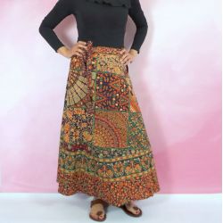 Spódnica indyjska kopertowa - długa - kolorowe witraże - brunatna