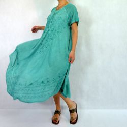 Sukienka indyjska - długa z koronkowym rękawkiem - szmaragdowa