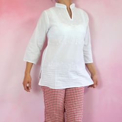 Tunika indyjska bawełniana - krótka - z haftem i plisami