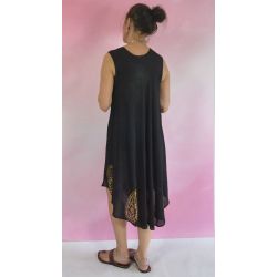 Sukienka indyjska za kolano - czarny rayon - brązowe paisley