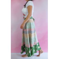 Spódnica indyjska kopertowa - długa - kolorowe prążki - zielona
