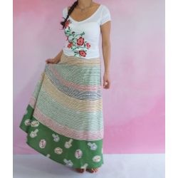 Spódnica indyjska kopertowa - długa - kolorowe prążki - zielona