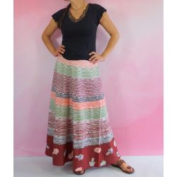 Spódnica indyjska kopertowa - długa - kolorowe prążki - bordowa