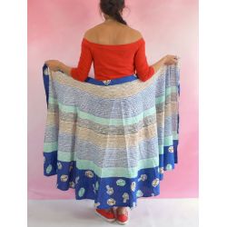 Spódnica indyjska kopertowa - długa - kolorowe prążki - chabrowa