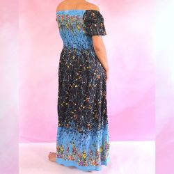Sukienka indyjska - długa - czarny rayon w drobne kwiatki