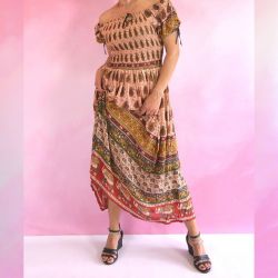 Sukienka indyjska - długa - cieniutki rayon z rękawkiem - drobne paisley