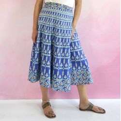 Spódnica indyjska - kopertowa - krótka - niebieskie kwiatki