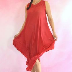 Sukienka indyjska długa - rayon na ramiączkach - malinowy czerwony