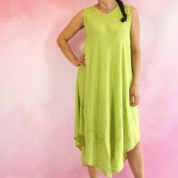 Sukienka indyjska długa - rayon na ramiączkach - seledynowy zielony