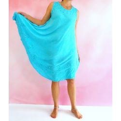 Sukienka indyjska długa - rayon na ramiączkach - piękny turkusowy
