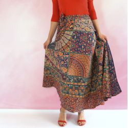 Spódnica indyjska kopertowa - długa - kolorowe witraże - granatowy
