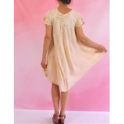 Sukienka indyjska - batik z rękawkiem - beżowy rayon
