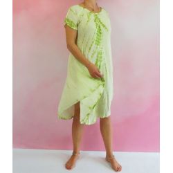Sukienka indyjska - batik z rękawkiem - limonkowy rayon