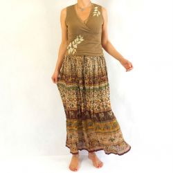 Spódnica indyjska -  z cieniutkiej wiskozy - skrętka - brunatno zielona z dzwoneczkami
