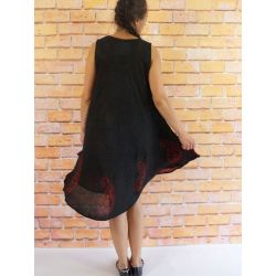 Sukienka indyjska za kolano - czarny rayon - bordowe paisley