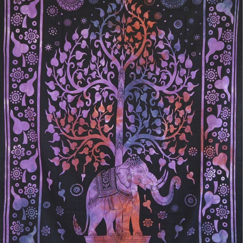 Obrus - makata - zasłona - batikowy słoń w ogrodzie - fioletowy