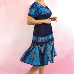 Sukienka indyjska - midi - kobaltowy rayon z niebieskim batikiem